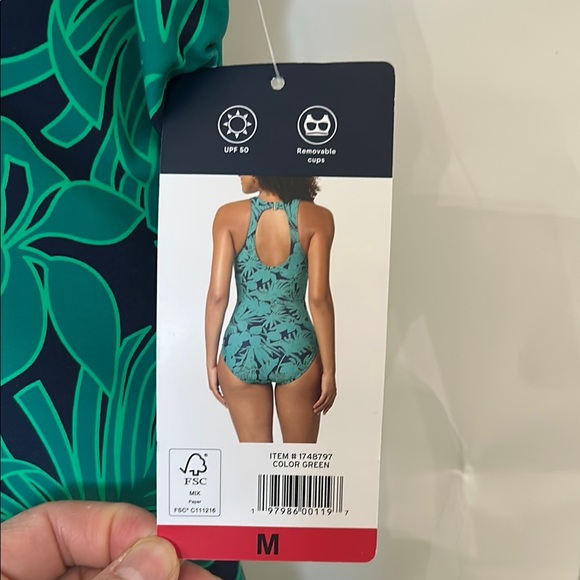 Lands' End Green and Black One Piece Swimsuit - Picture 3 of 4